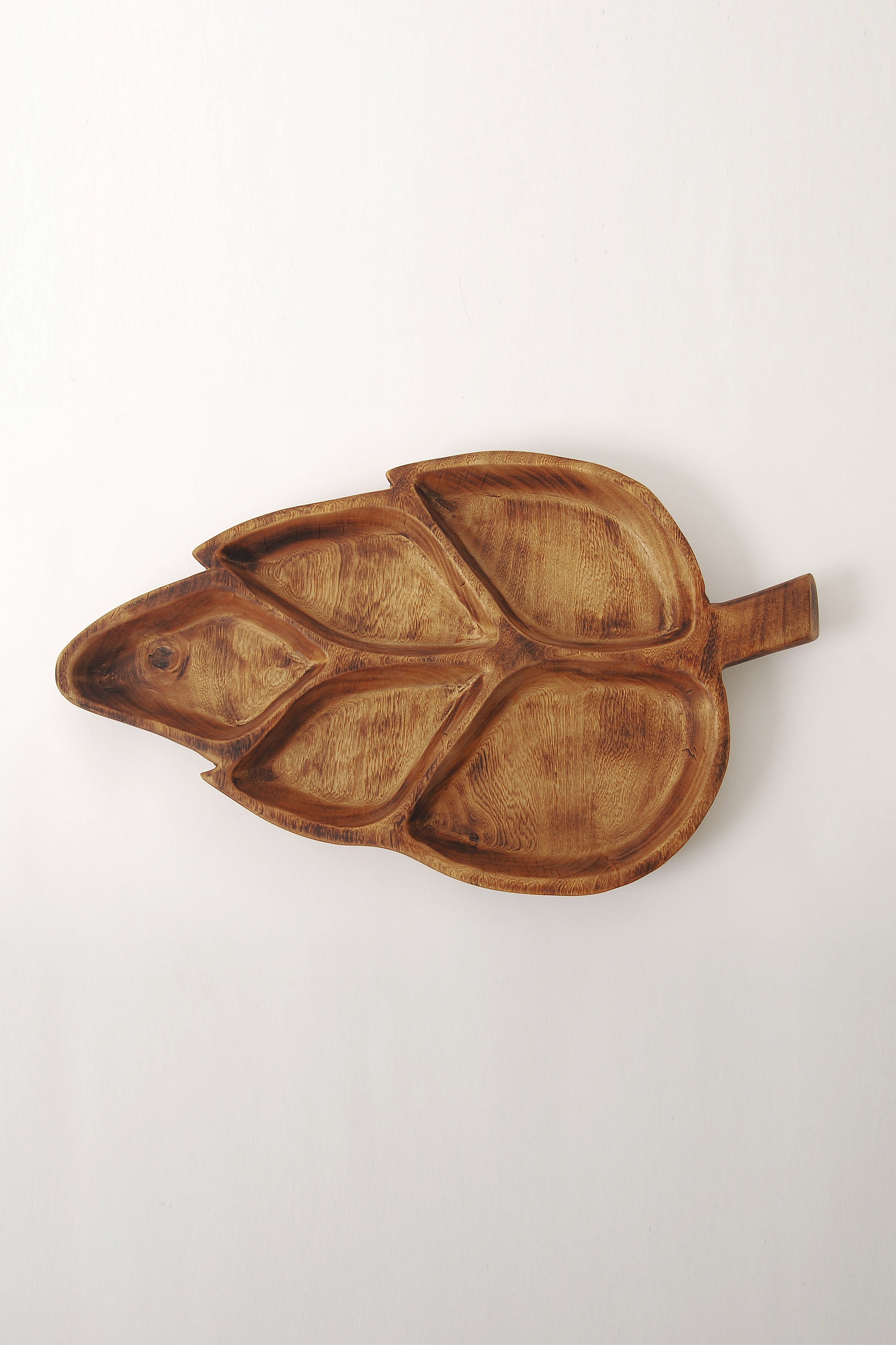 Rustic Wooden Leaf Divided Serving Dish