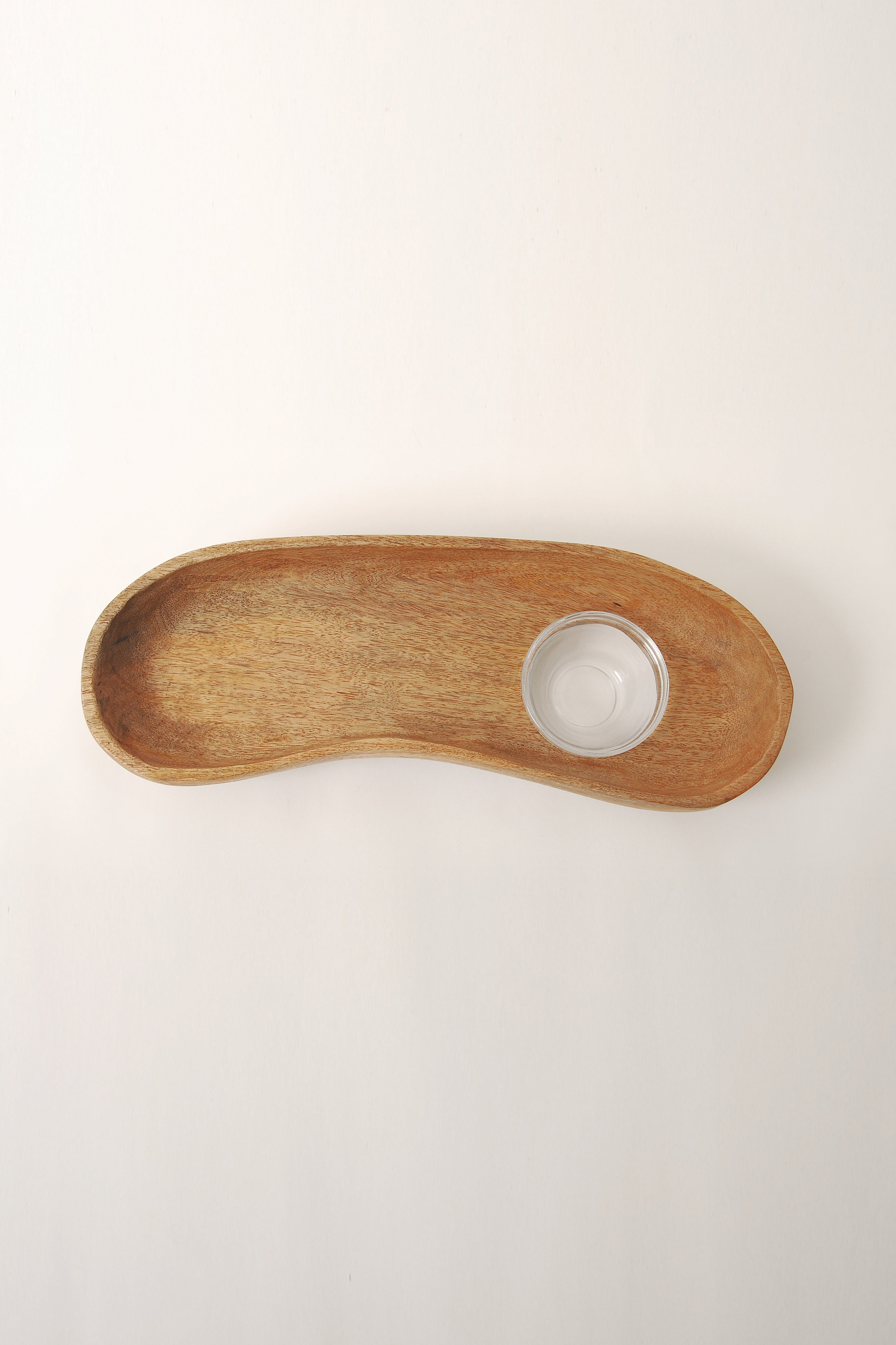 Mango Wood Oblong Footed Serving Tray with Glass Bowl