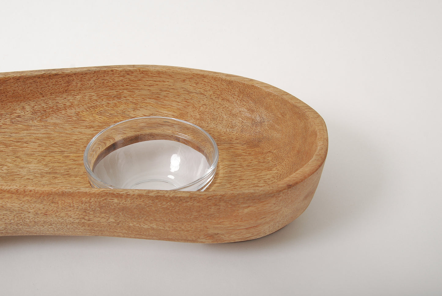 Mango Wood Oblong Footed Serving Tray with Glass Bowl