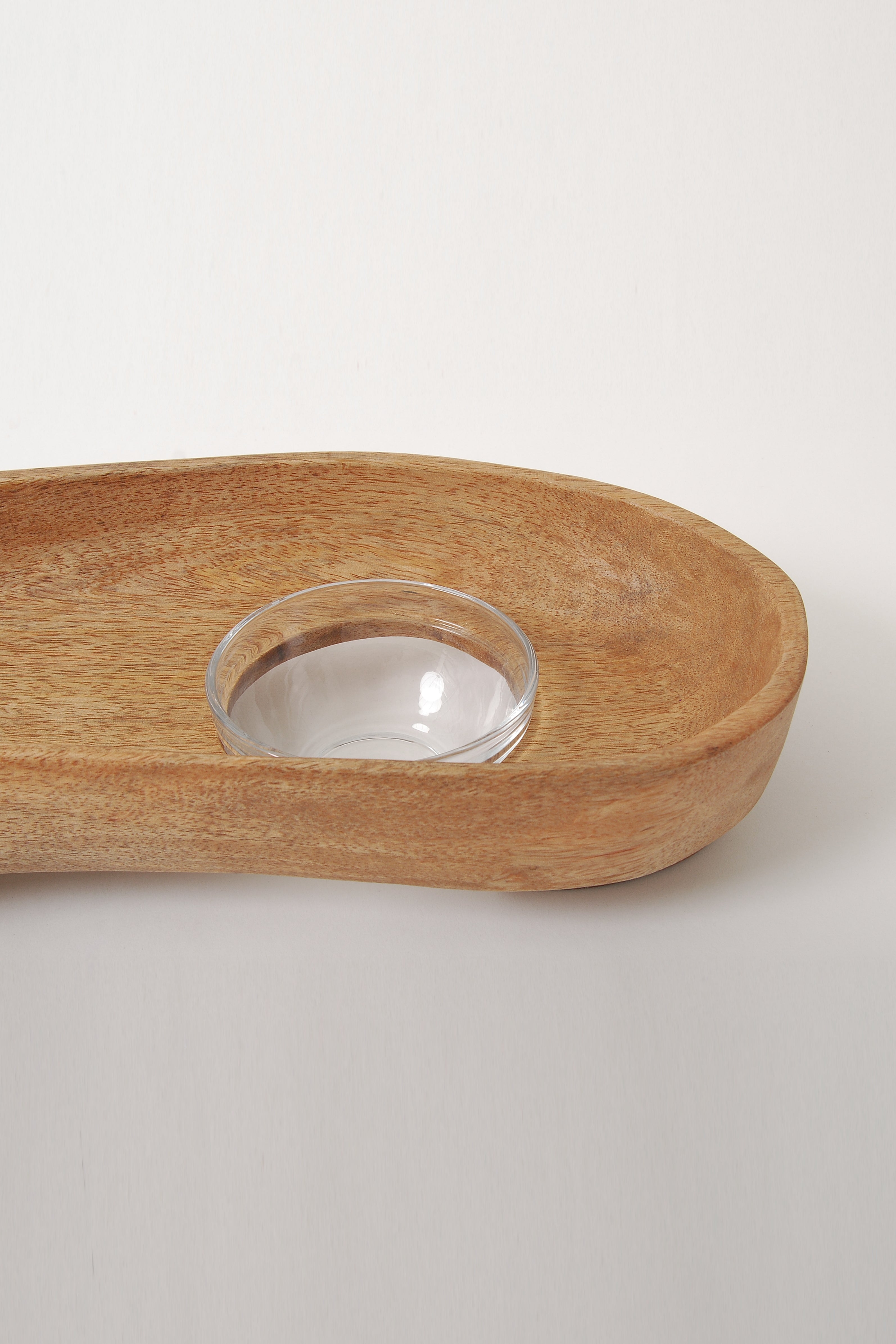 Mango Wood Oblong Footed Serving Tray with Glass Bowl