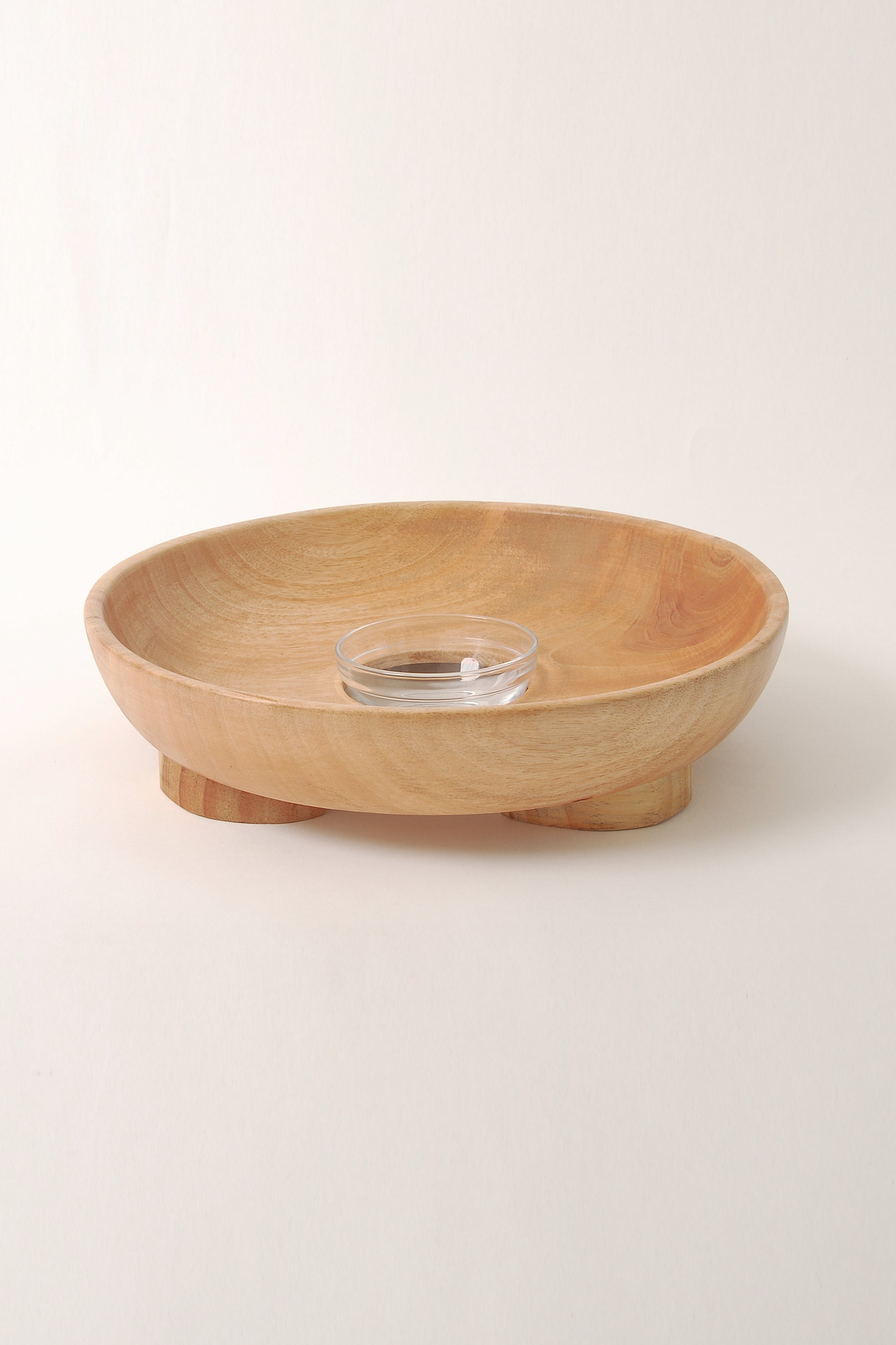 Mango Round Footed Serving Tray with Glass Bowl