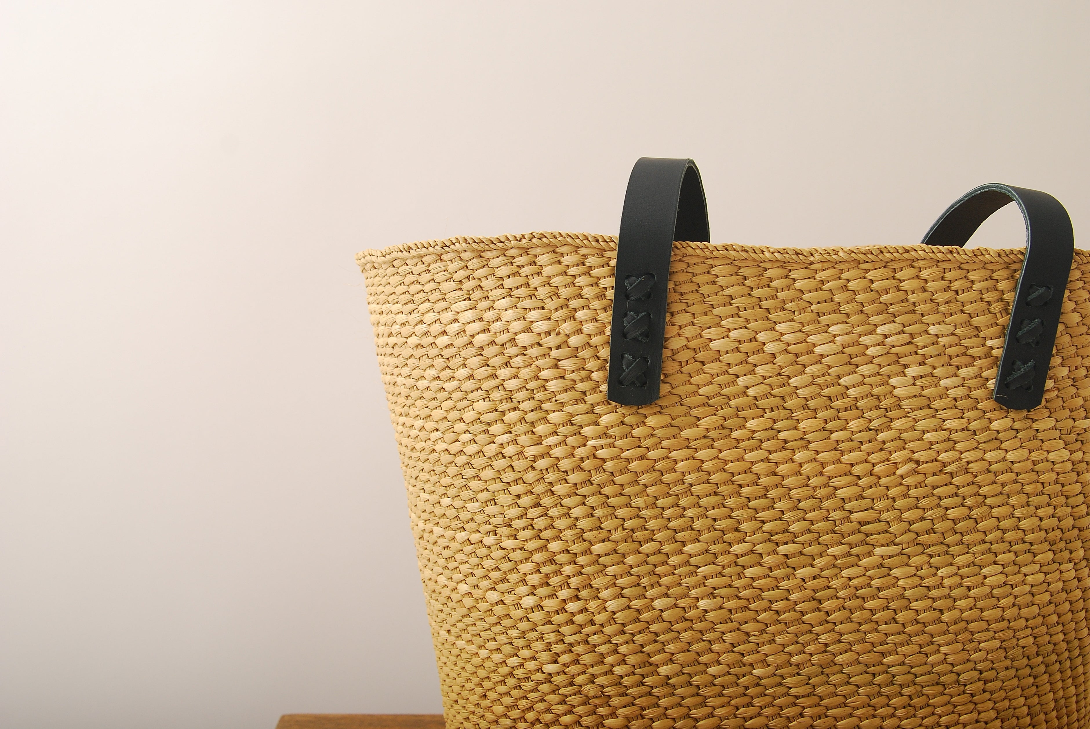 Handwoven Natural Grass Tote Bag Leather Strap