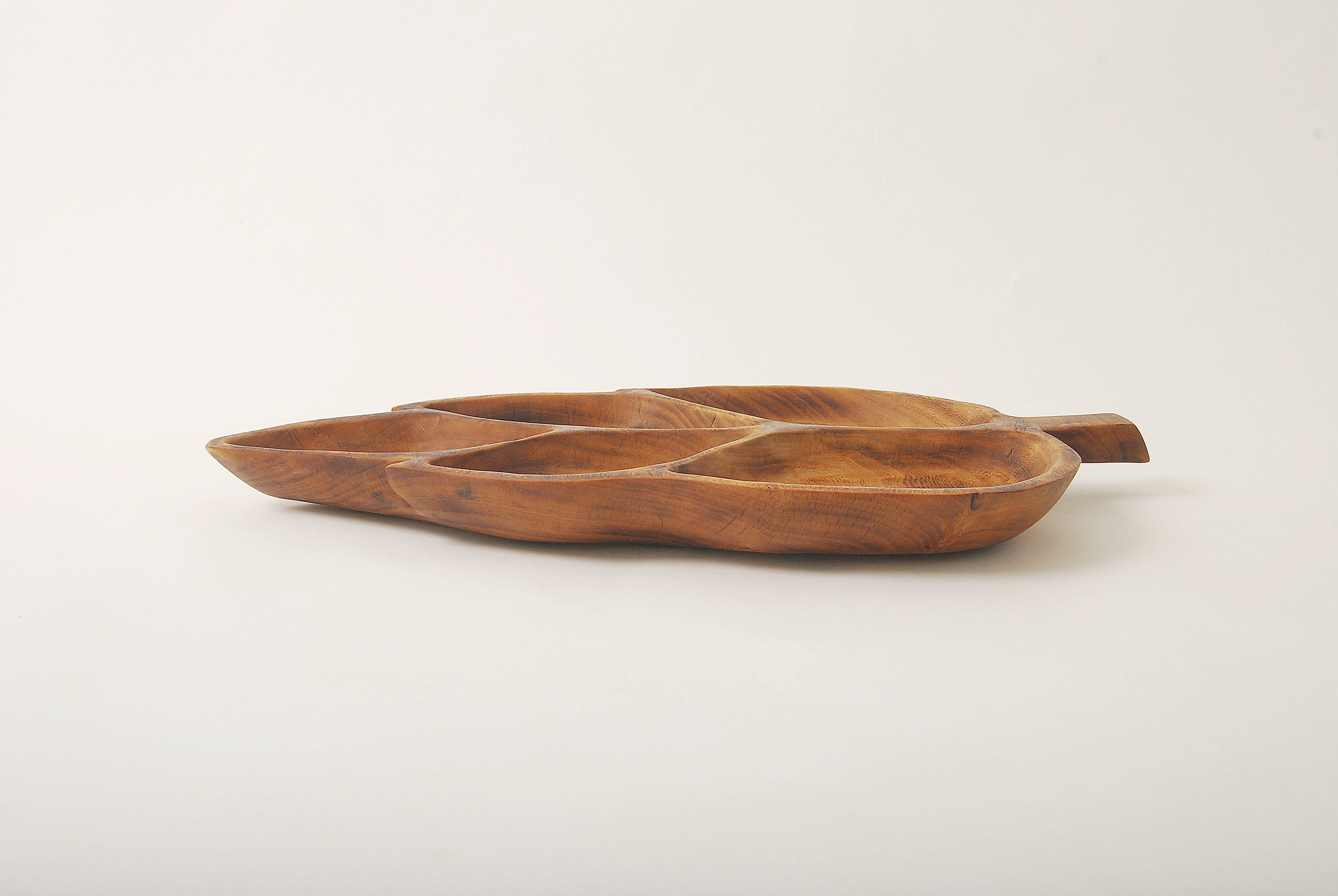 Rustic Wooden Leaf Divided Serving Dish