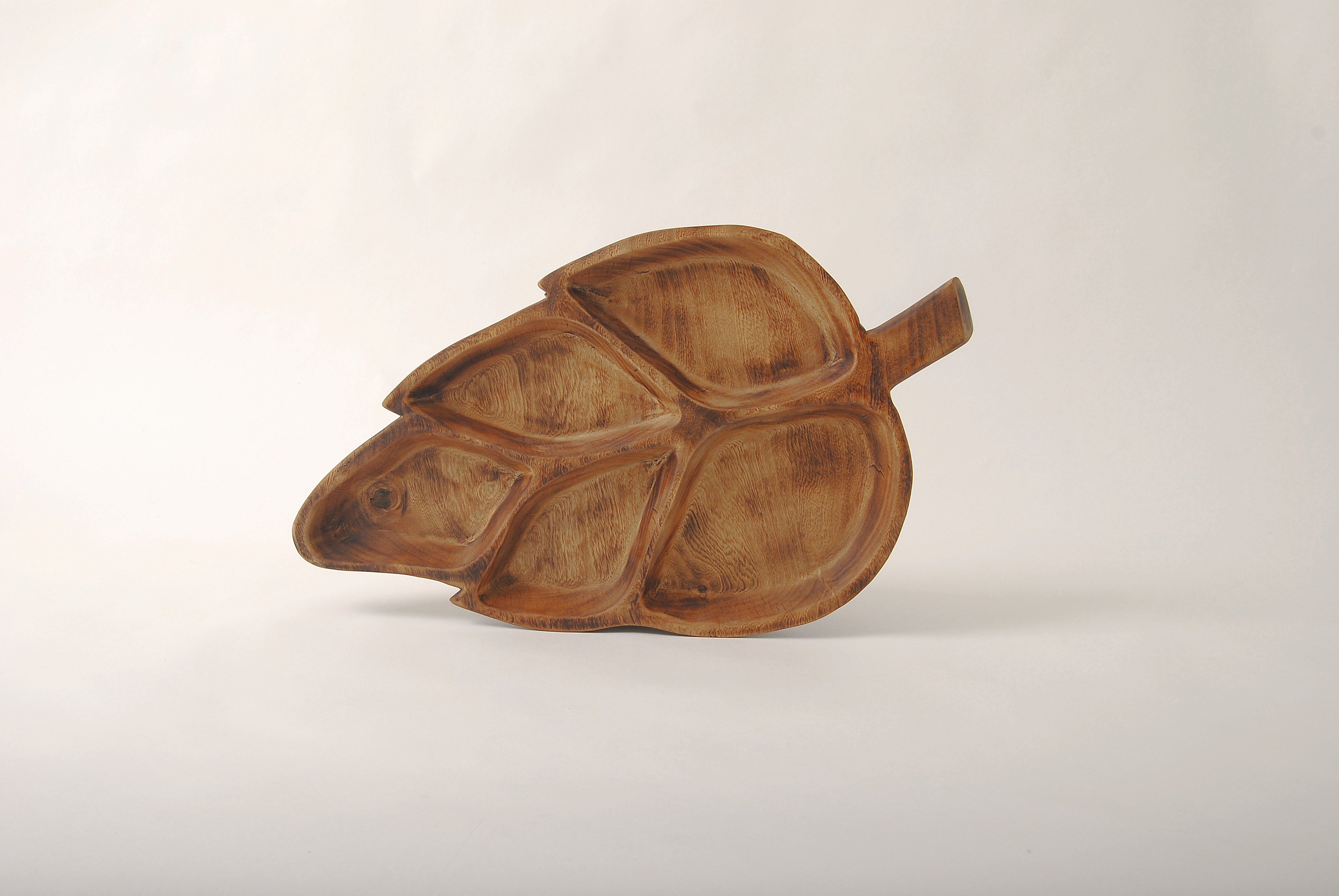 Rustic Wooden Leaf Divided Serving Dish