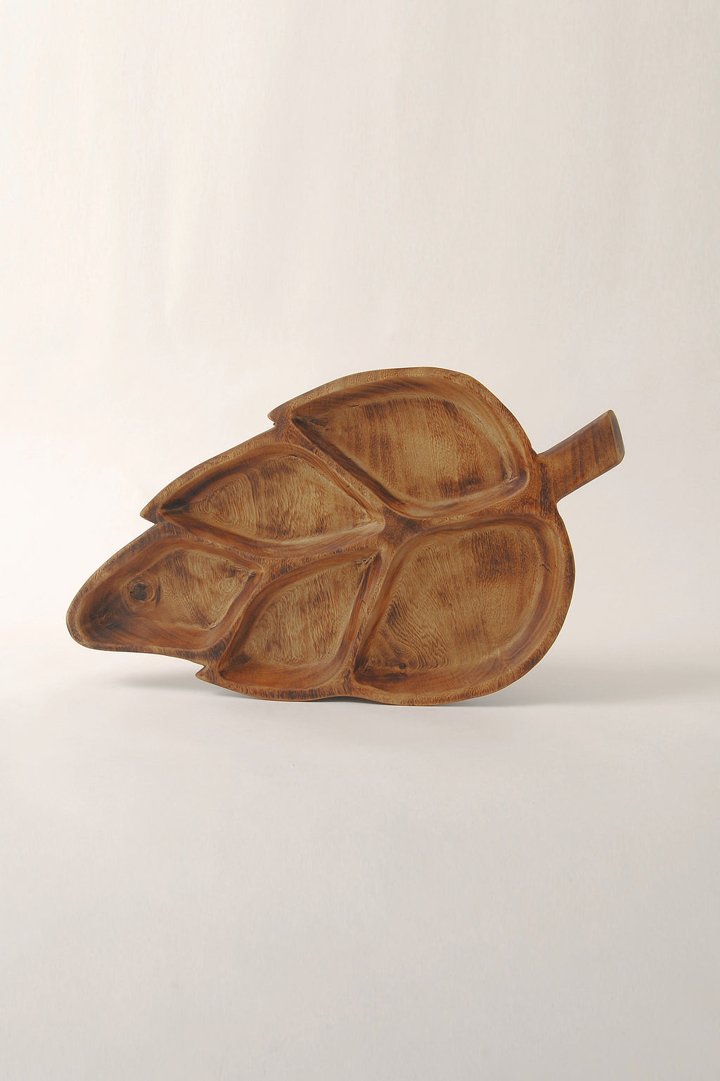 Rustic Wooden Leaf Divided Serving Dish