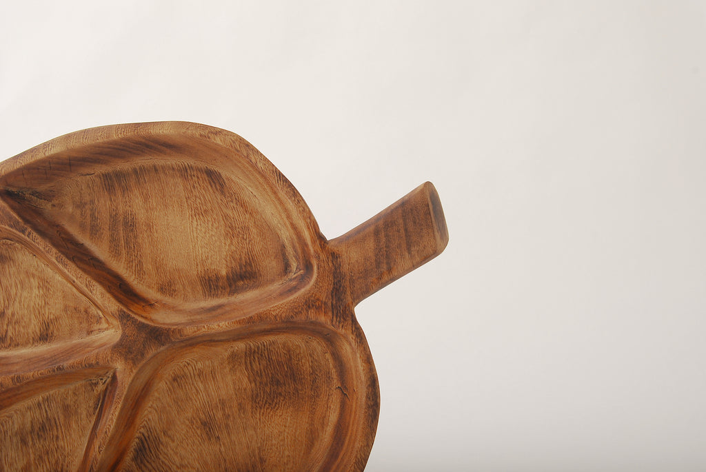 Rustic Wooden Leaf Divided Serving Dish