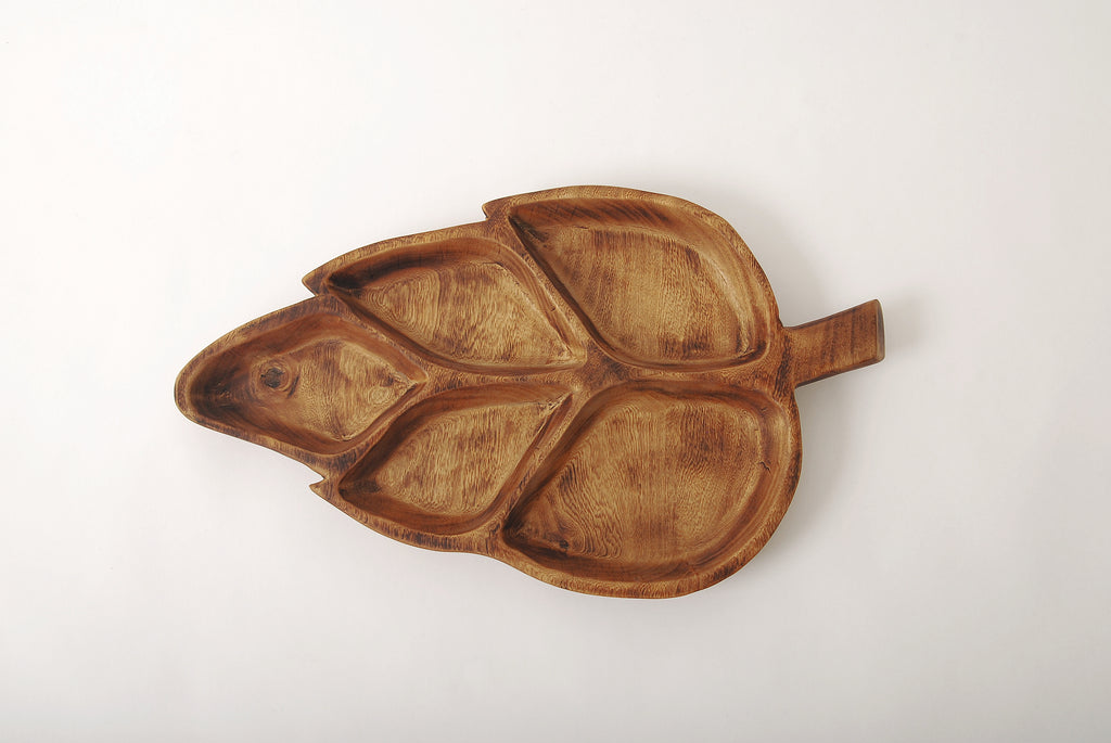 Rustic Wooden Leaf Divided Serving Dish