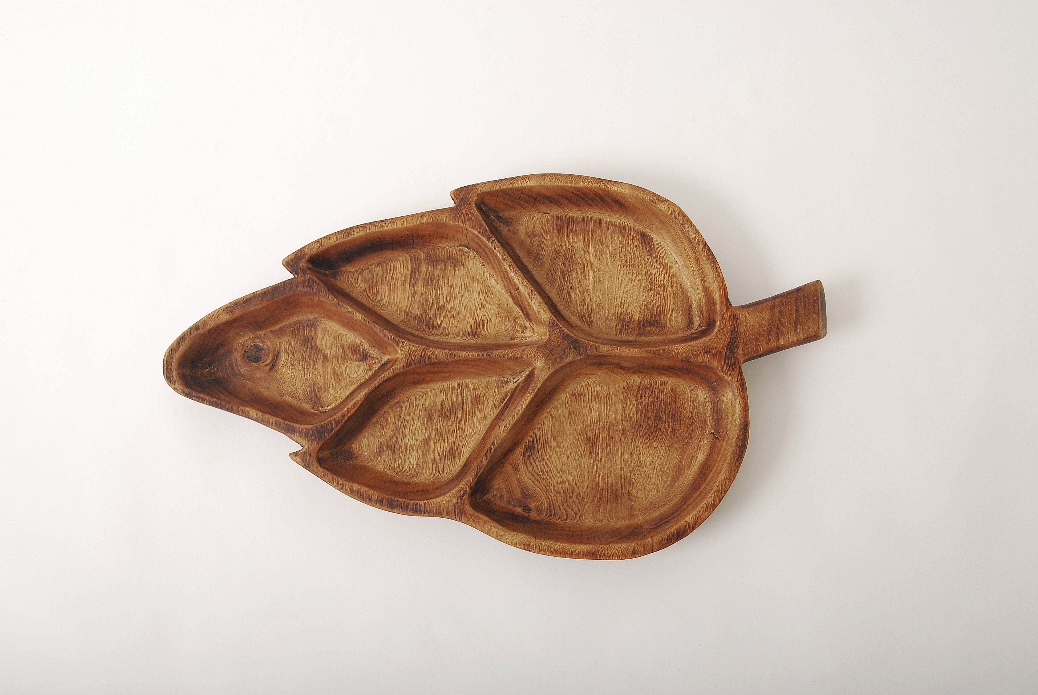 Rustic Wooden Leaf Divided Serving Dish