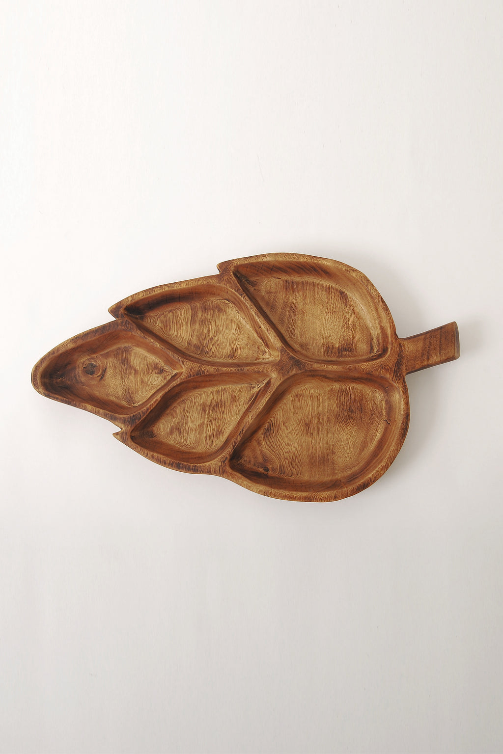 Rustic Wooden Leaf Divided Serving Dish
