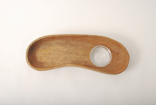 Mango Wood Oblong Footed Serving Tray with Glass Bowl