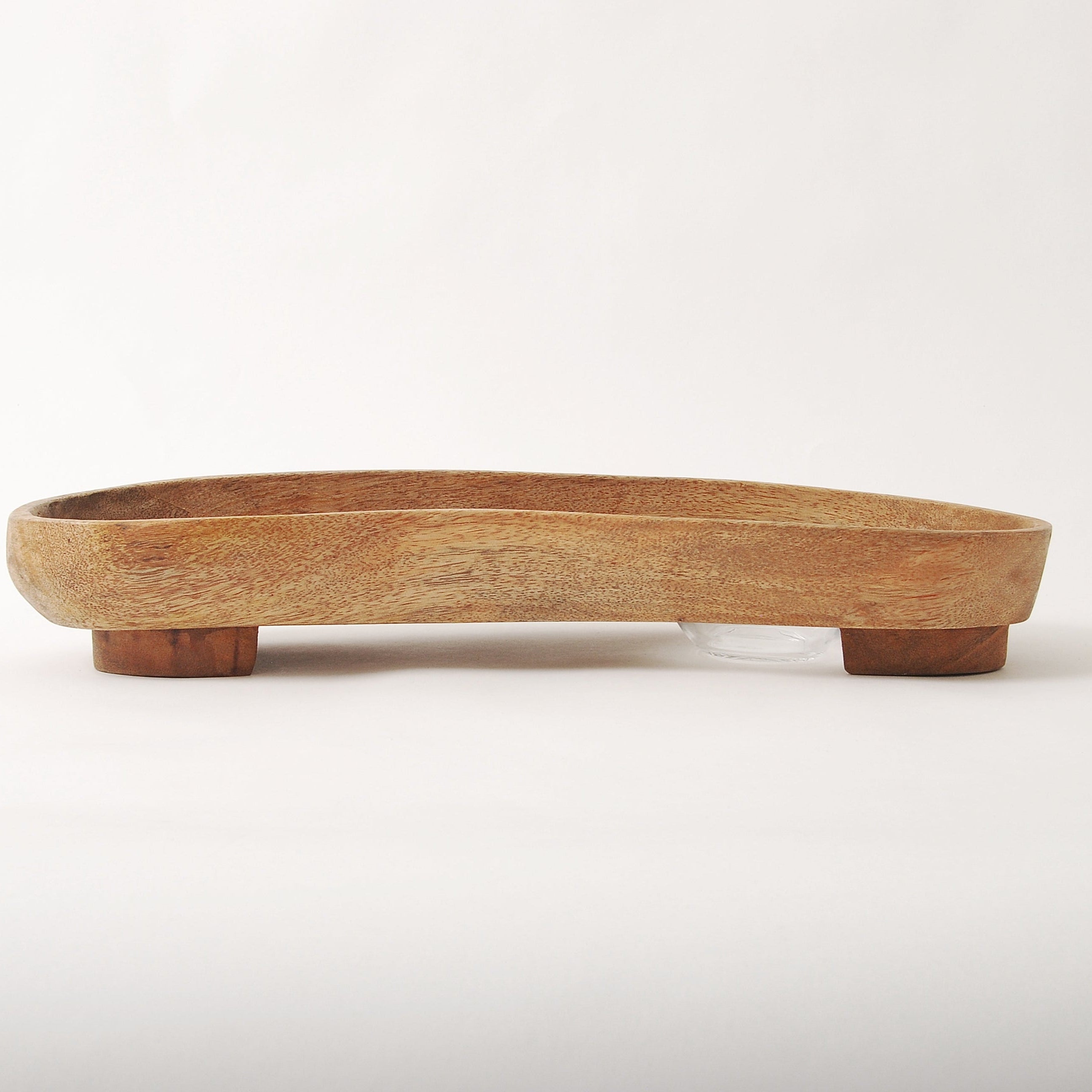 Mango Wood Oblong Footed Serving Tray with Glass Bowl