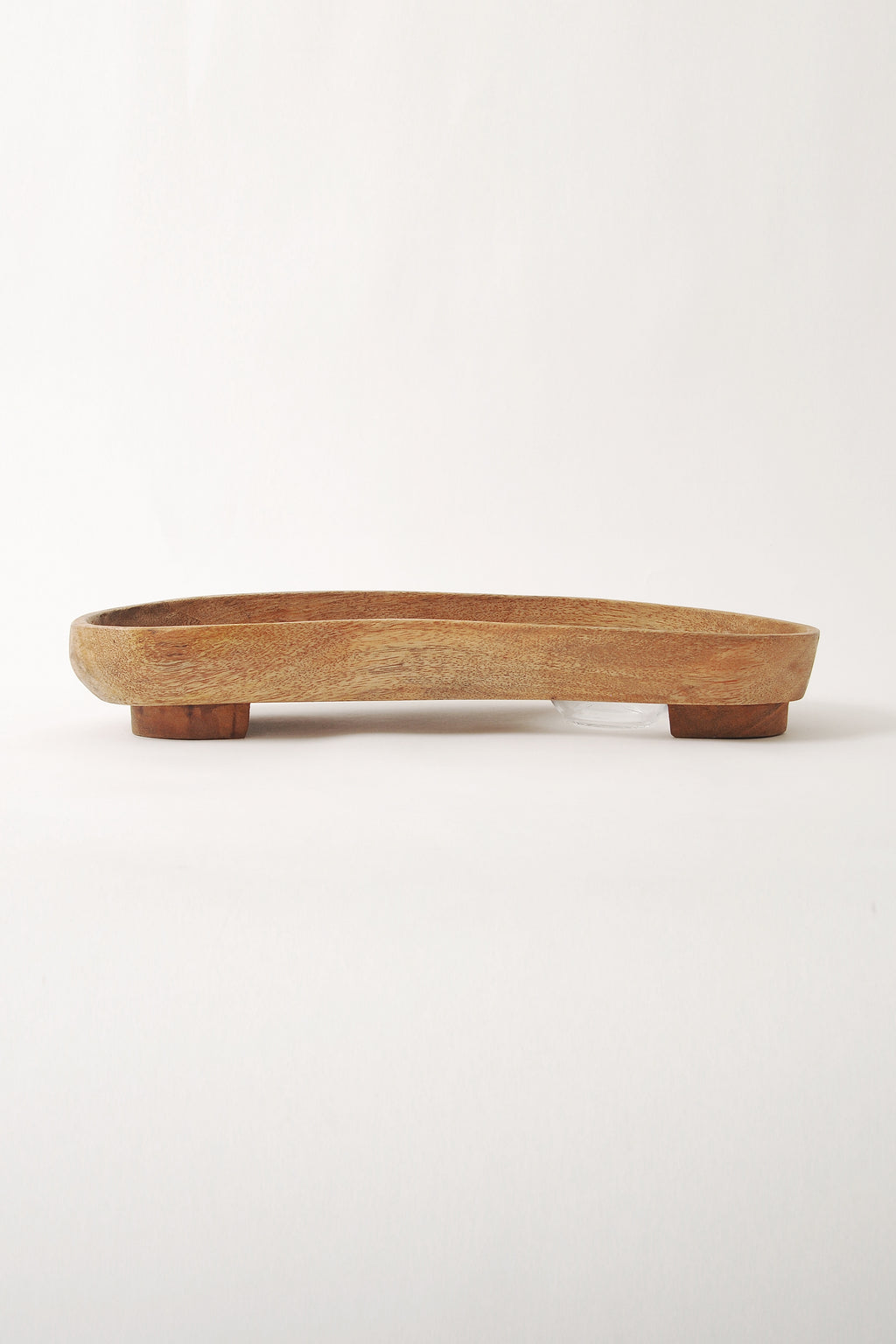 Mango Wood Oblong Footed Serving Tray with Glass Bowl