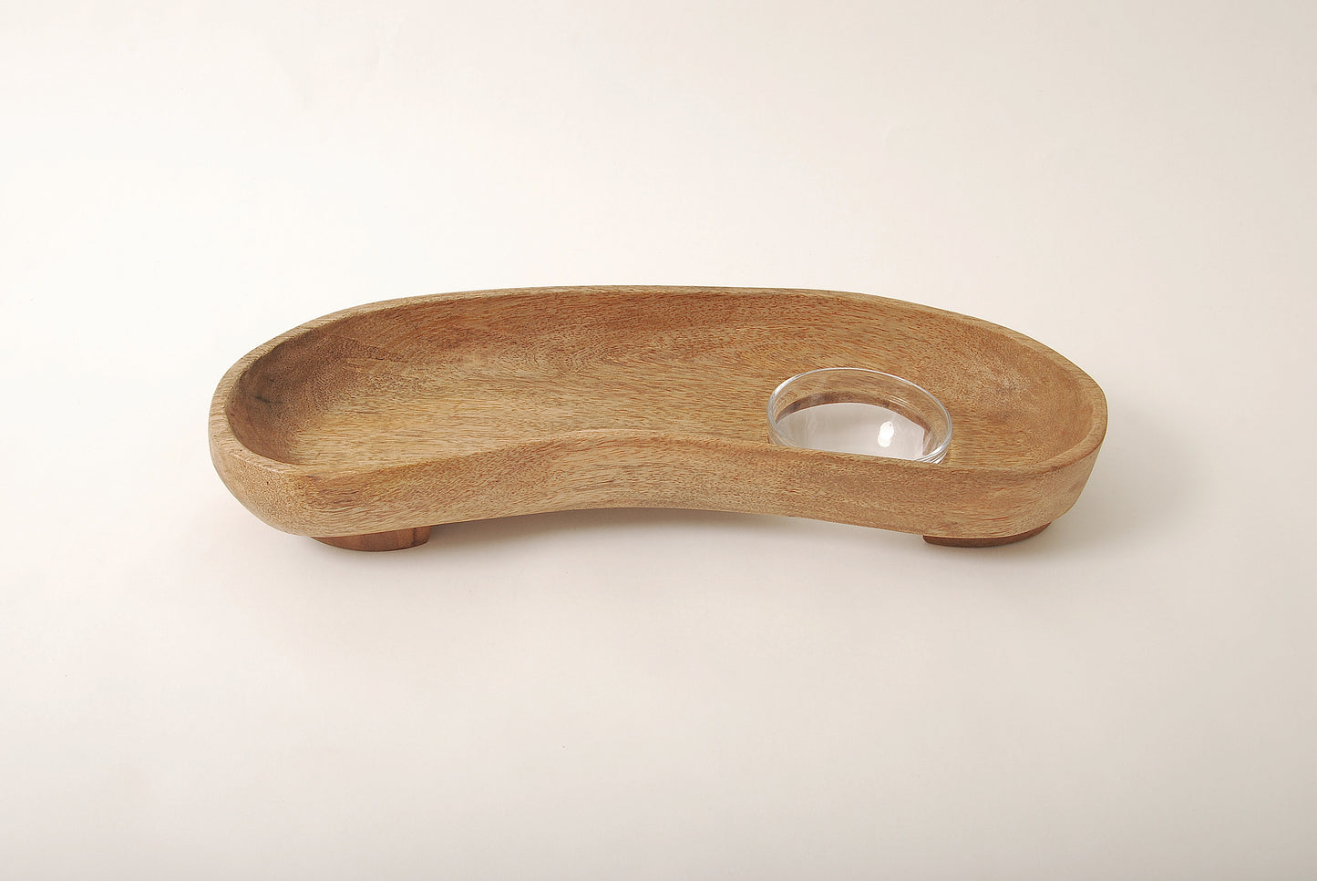 Mango Wood Oblong Footed Serving Tray with Glass Bowl
