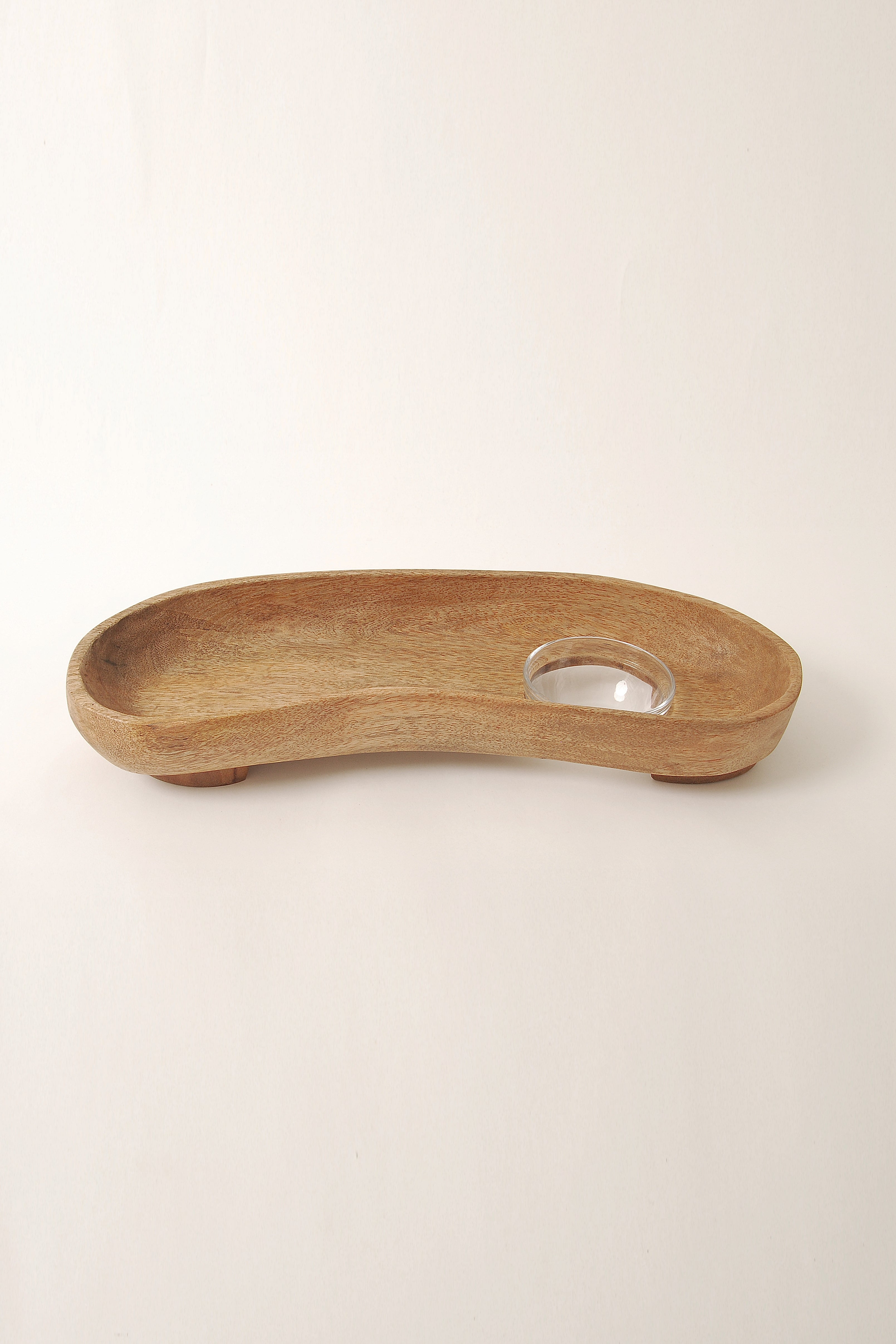 Mango Wood Oblong Footed Serving Tray with Glass Bowl