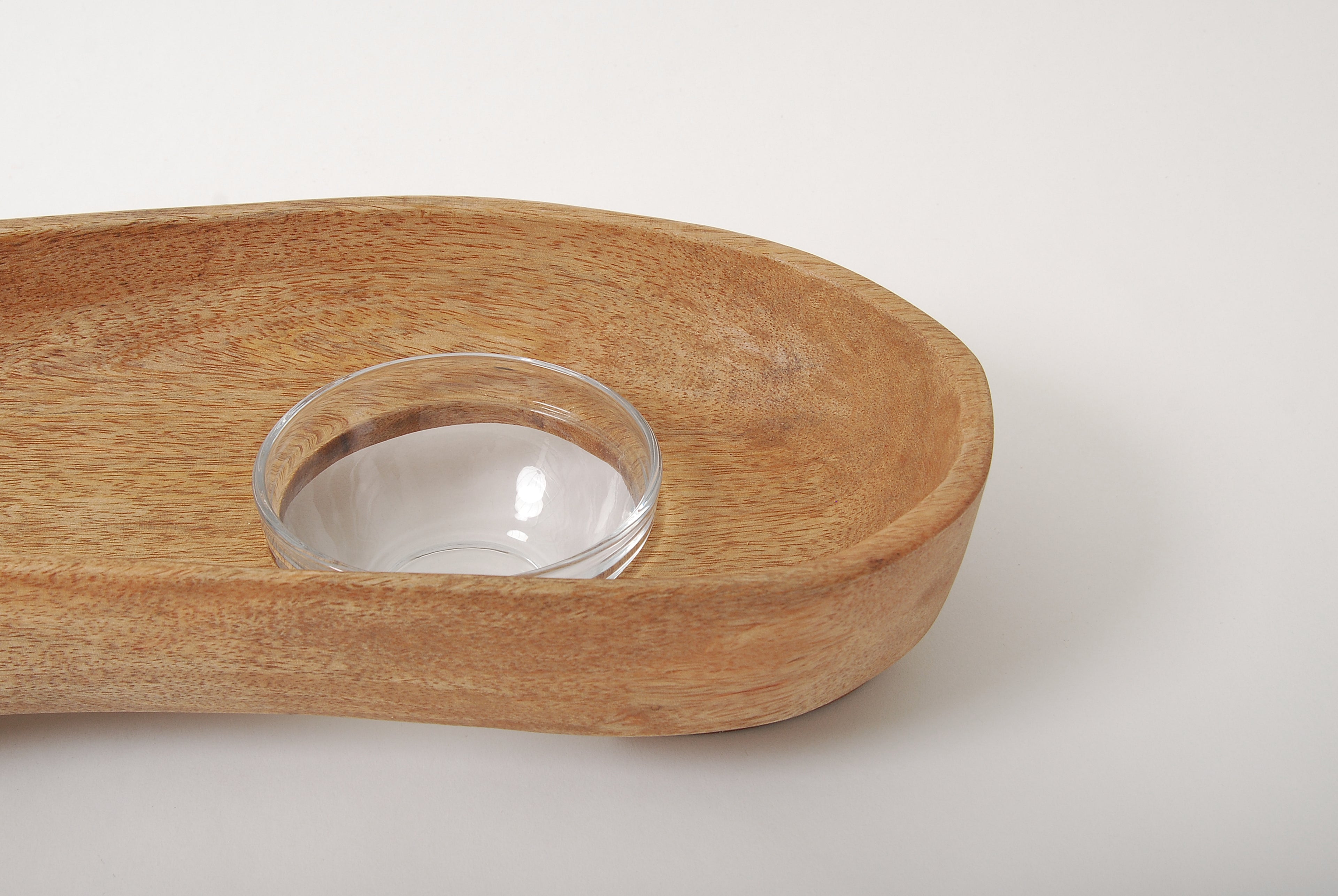 Mango Wood Oblong Footed Serving Tray with Glass Bowl