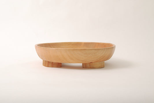Wood Round Footed Serving Tray with Glass Bowl