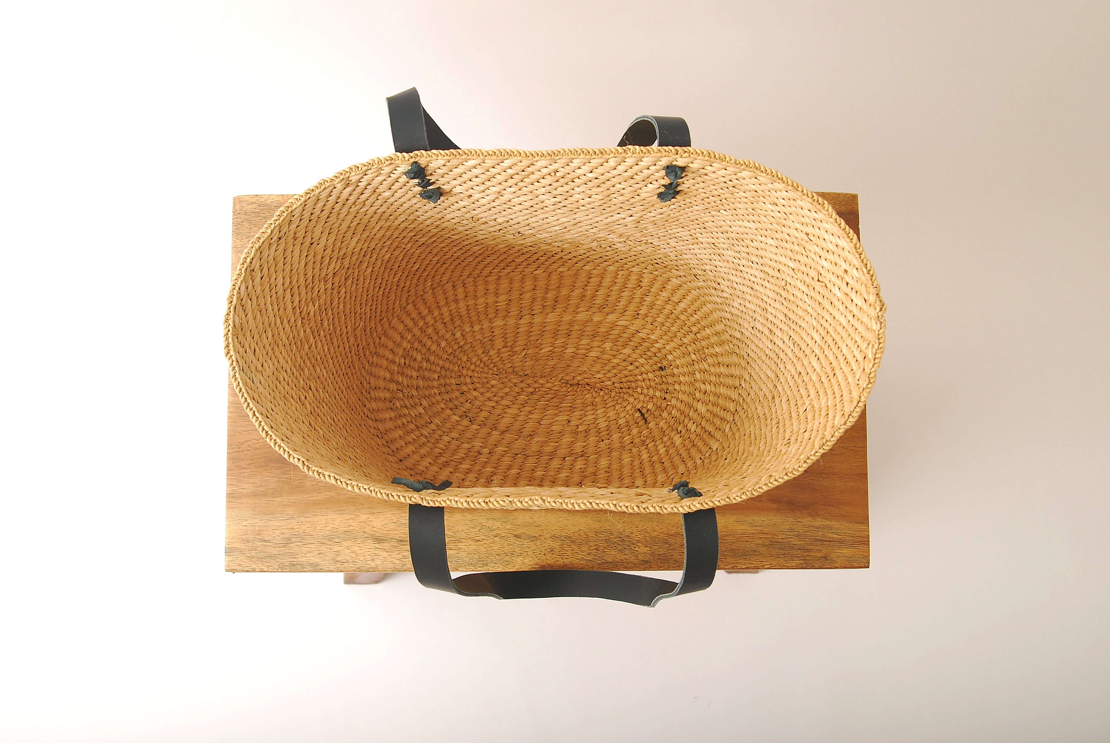Handwoven Natural Grass Tote Bag Leather Strap