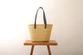 Handwoven Natural Grass Tote Bag Leather Strap