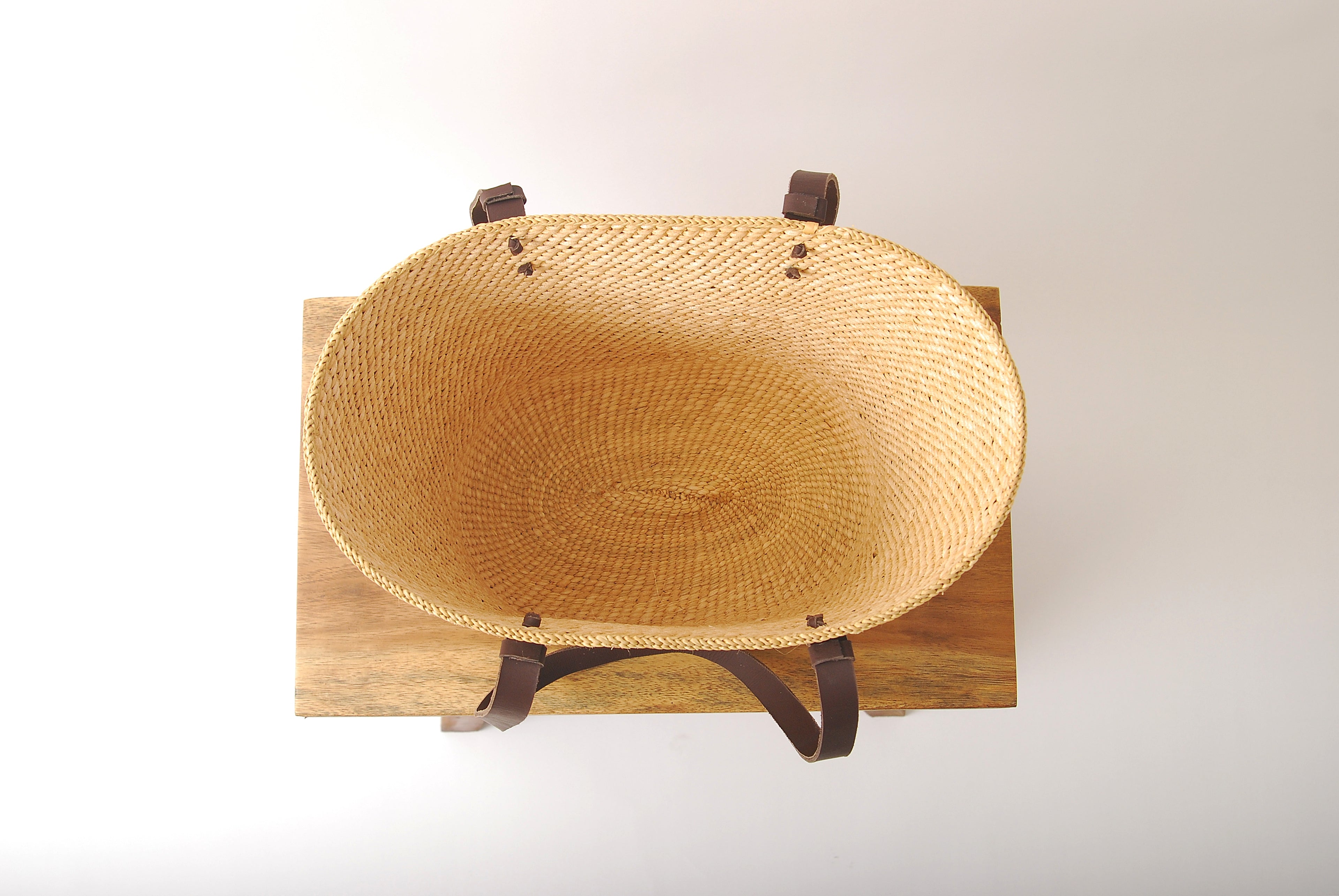 Handwoven Natural Grass Tote Bag Leather Strap