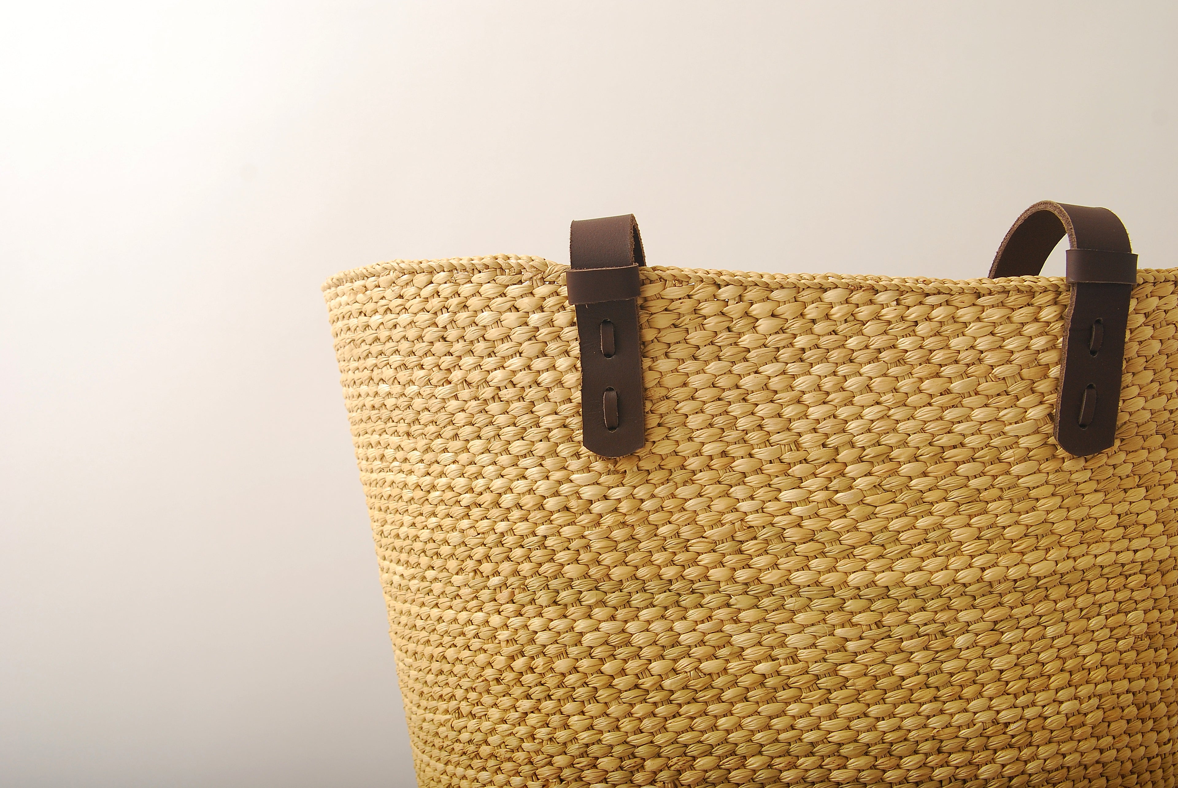 Handwoven Natural Grass Tote Bag Leather Strap