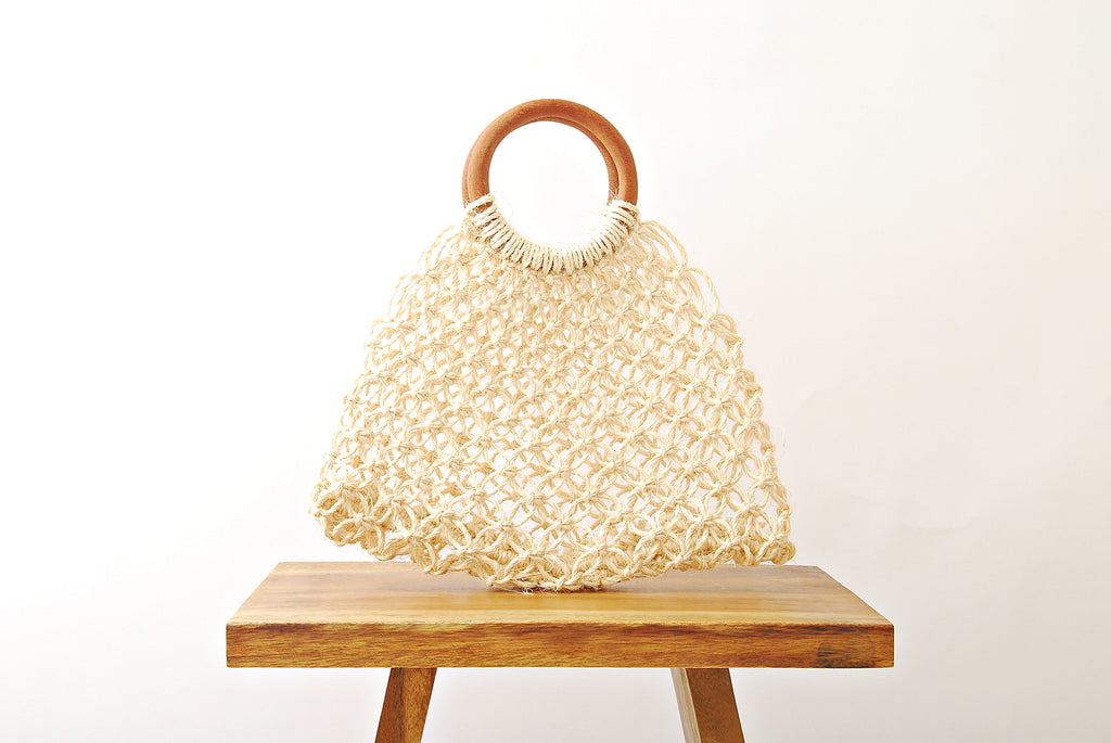 Handwoven Sisal Tote Bag with Wooden Handles – Artisan Made