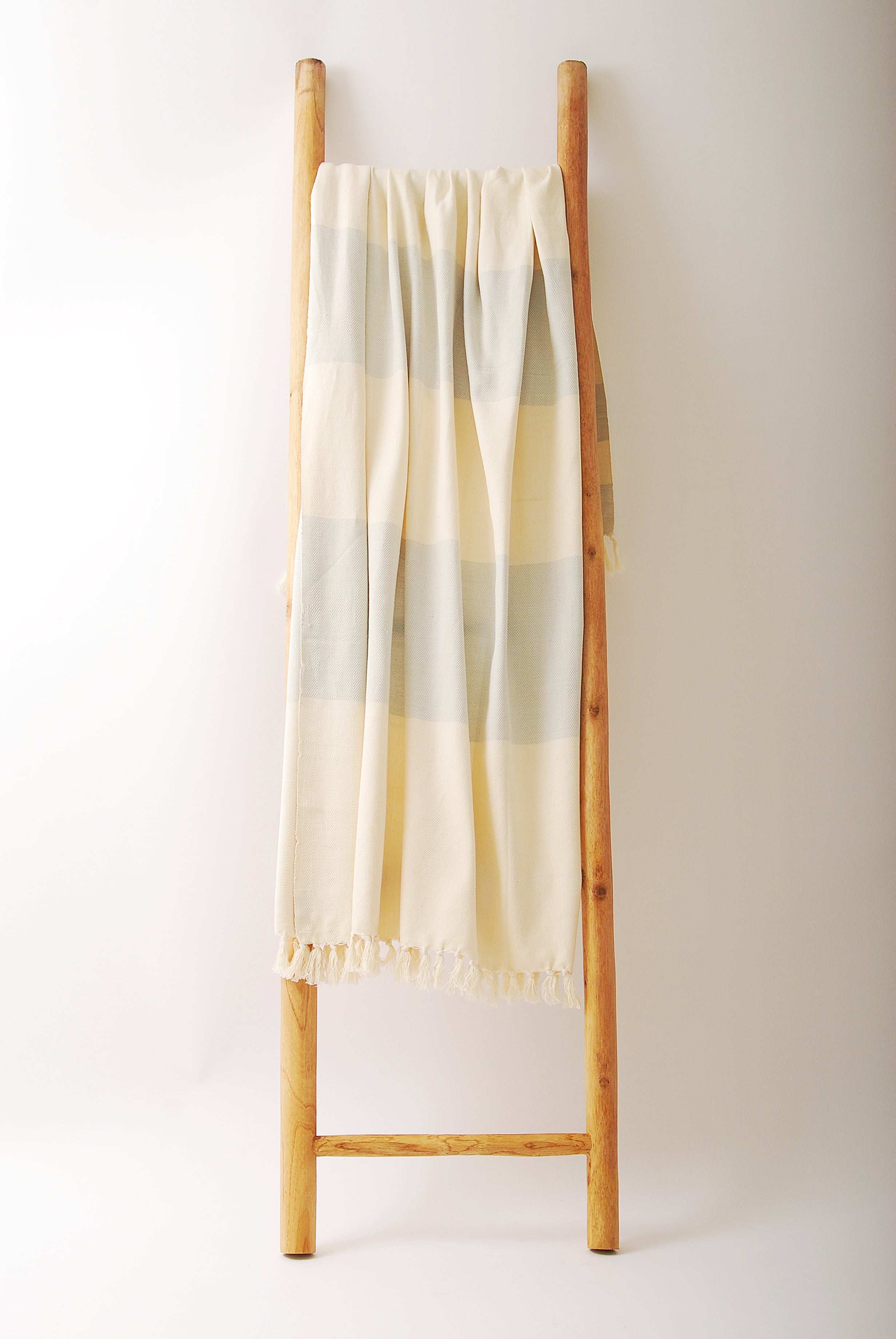 Handwoven Cotton Throw Blanket – Neutral Cream & Gray Stripes
