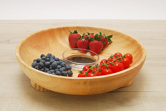 Wooden Round Serving Tray with Glass Bowl